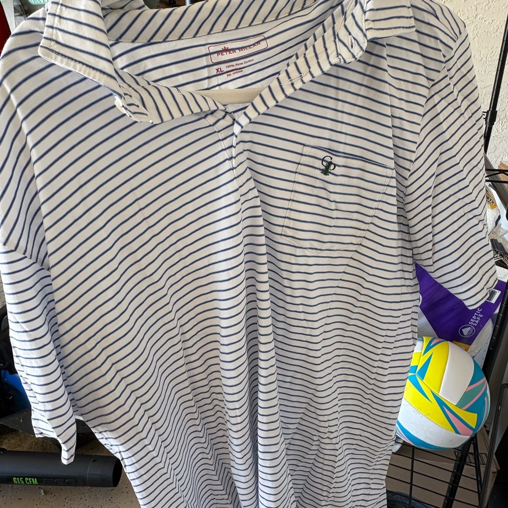 Peter Millar Blue and White Striped Polo Shirt